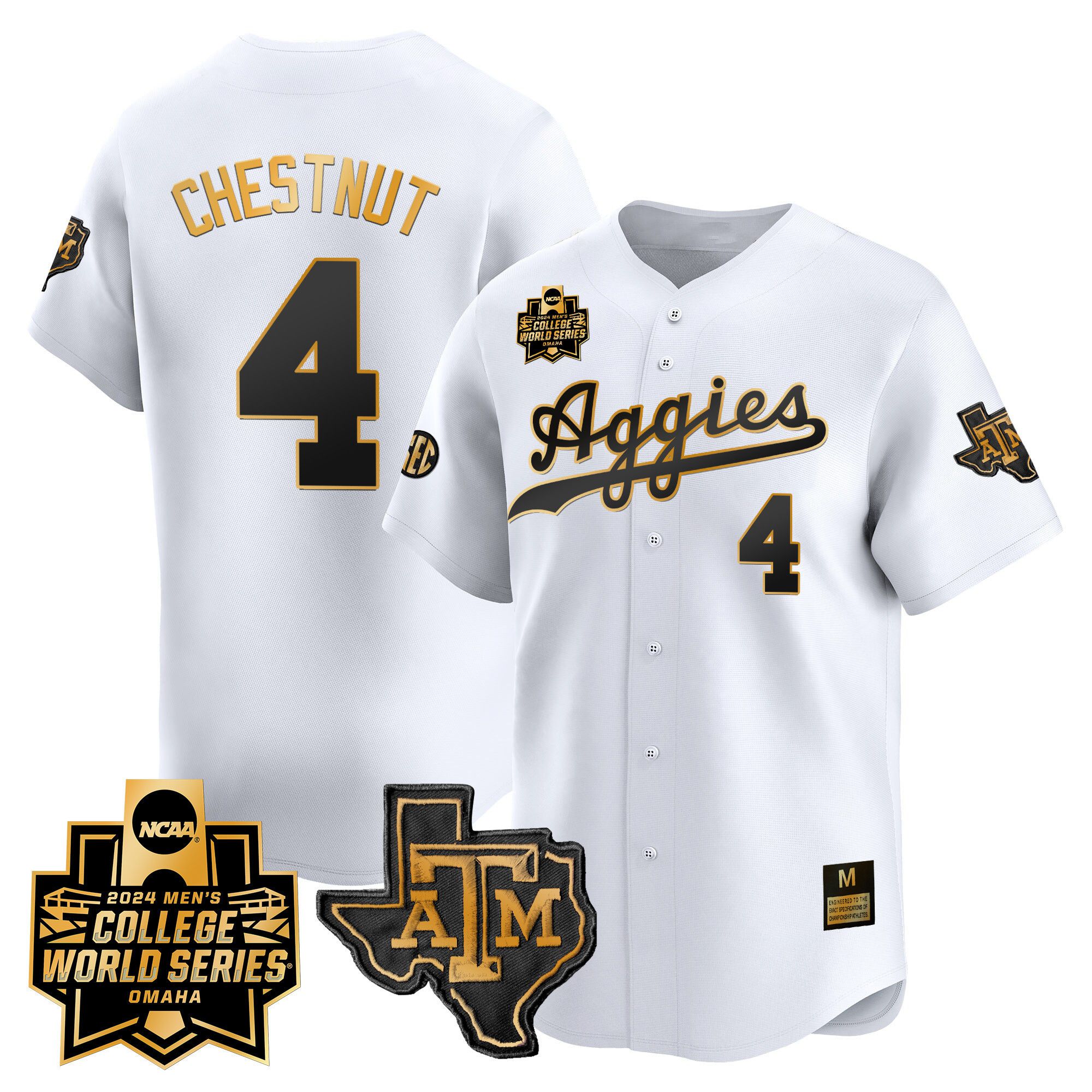Men Texas A&M Aggies 4 Chestnut White 2024 College World Series Vapor Premier Limited NCAA Jersey style 1